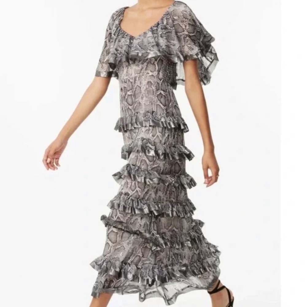 Rebecca Taylor Snakeskin Ruffle Tiered Dress